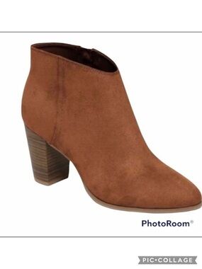 Old Navy Booties Cognac Brown Faux Suede Ankle NWT 10 Block Heel
